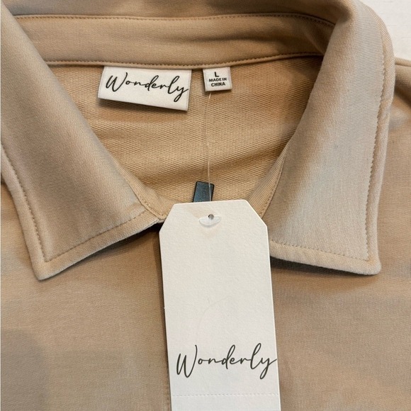 NWT Wonderly Beige Collared Top with‎ a 1/4 zip and drawstring waist - Picture 2 of 7